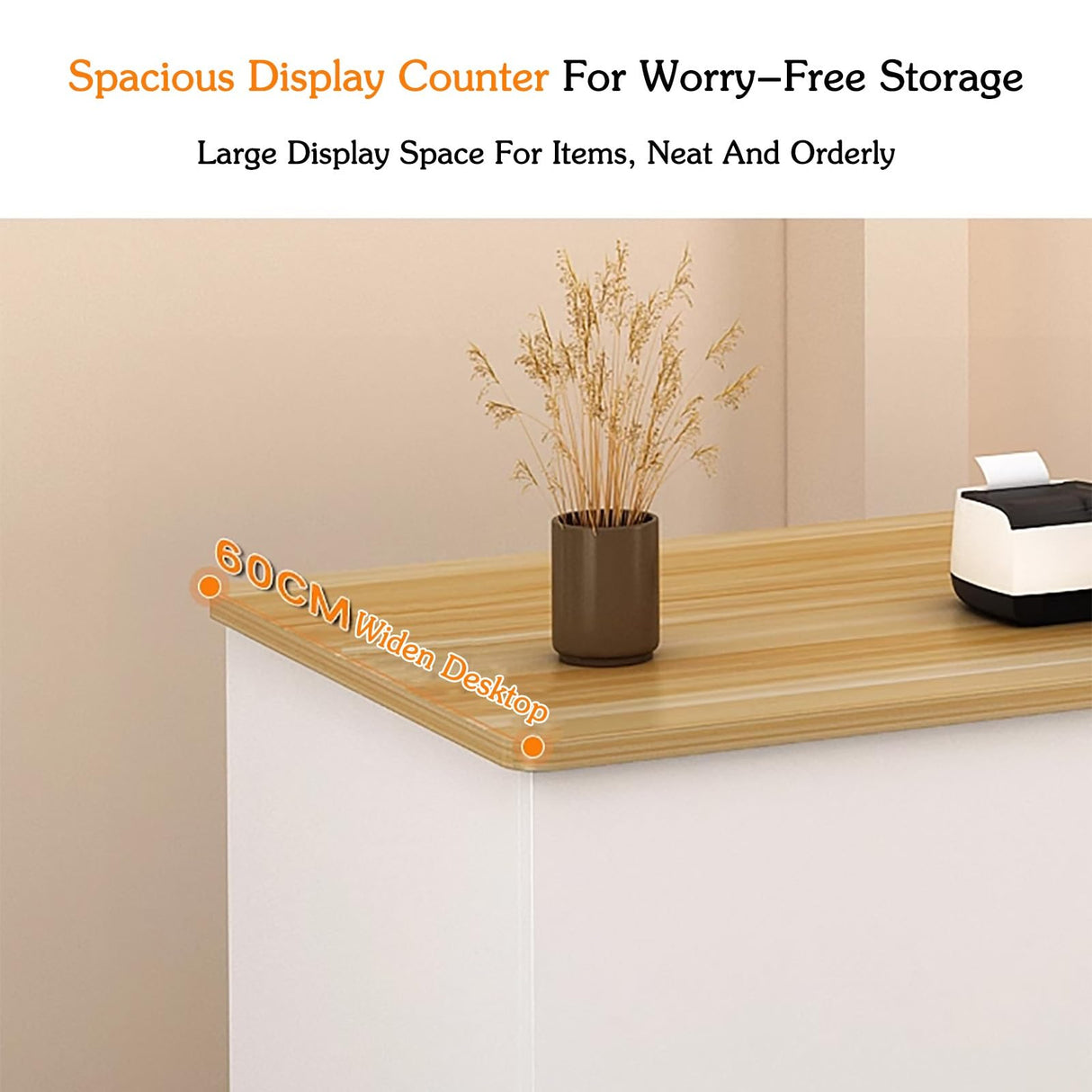 Modern Reception Desk Counter Table with Lockable Drawer Reception Room Front Desk with Storage Cabinet Retail Counter with Keyboard Tray for Salon Checkout Office(O,100cm/39.4in) BEBANE