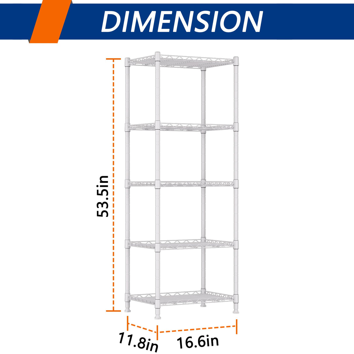 REGILLER 5-Wire Shelving Metal Storage Rack Adjustable Shelves,Standing Storage Shelf Units for Laundry Bathroom Kitchen Pantry Closet(White,11.8" D x 16.6" W x 53.5" H) REGILLER