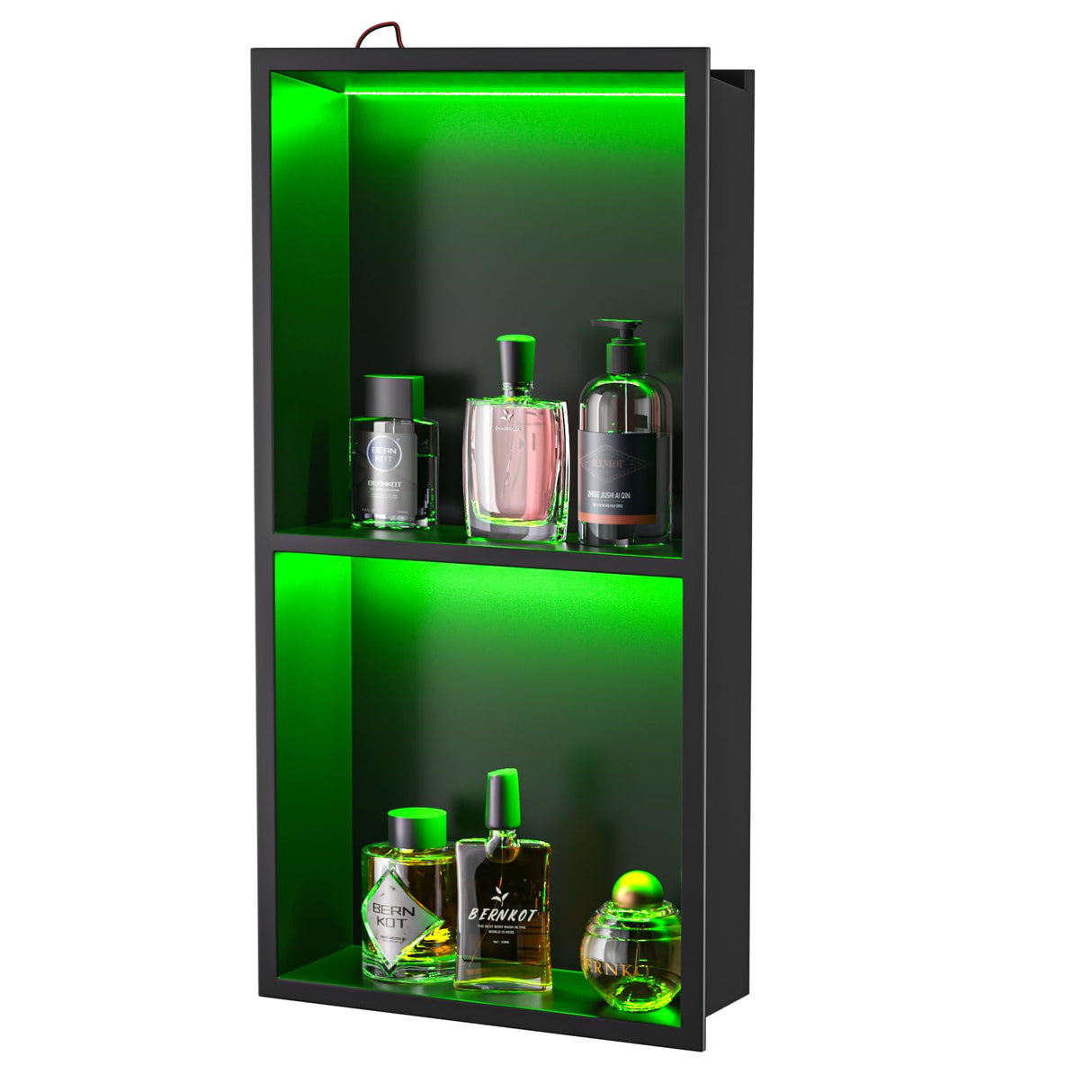 Bernkot Led Shower Niche with RGB Light 24" X 12" Matte Black 304 Stainless Steel Shower Niche with 2-Tiers Shelves Waterproof No Tile Needed Recessed Niches Shower for Bathroom Storage Bernkot