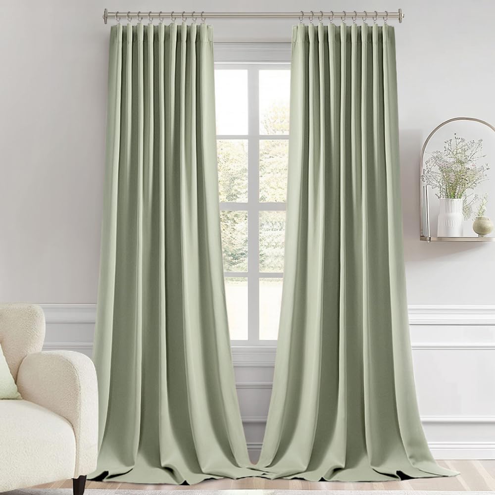 MIULEE Back Tab Sage Green Curtains 108 Inch Long 2 Panels Set for Living Room Bedroom Privacy, Rod Pocket/Pinch Pleated Light Blocking Extra Long Thermal Insulated Room Darkening Blackout Drapes MIULEE