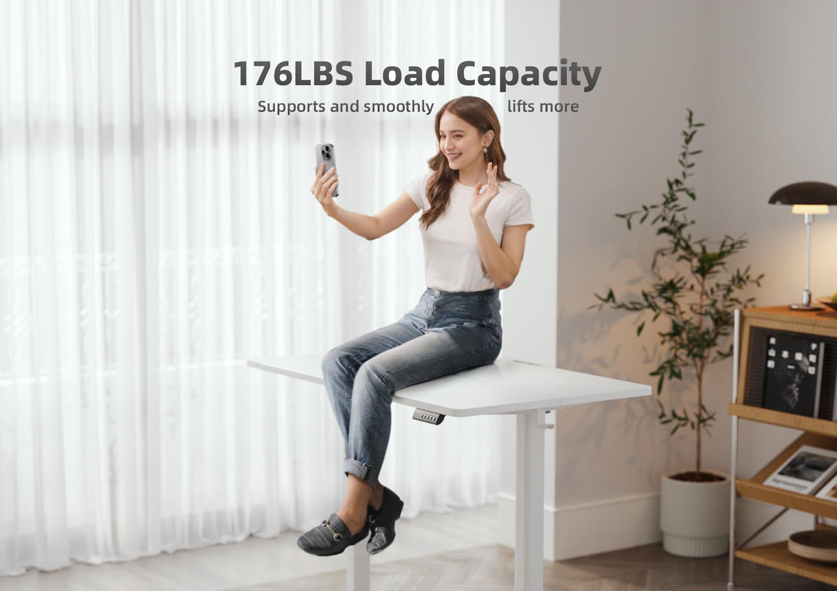 YDN Electric Standing Desk, Adjustable Height Stand up Desk, 48x24 Inches Sit Stand Home Office Desk with Splice Board,White Top YDN