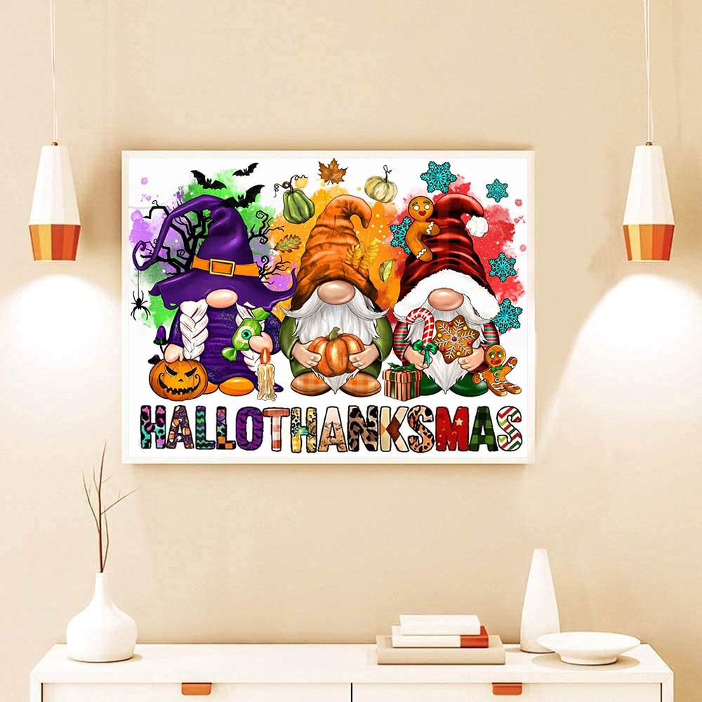 Halloween Gnome Diamond Art Kits for Adults - Thanksgiving Fall 5D Diamond Painting Kits for Adults Beginners,Christmas Full Drill DIY Diamond Dot Gem Art Kit Wall Home Decor Arts Craft 12X16 inch Tiwabb