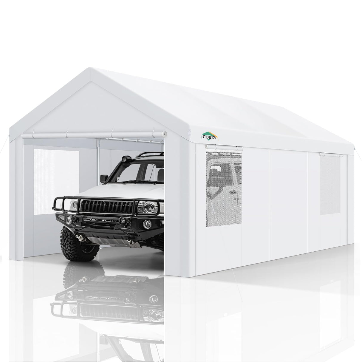 COBIZI Carport Canopy 12x20 Heavy Duty Portable Garage with Removable Sidewalls & Doors, Galvanized Frame Car Port Canopy Tent with Built-in Sandbags & All-Season Tarp for Car Boat Truck, White COBIZI