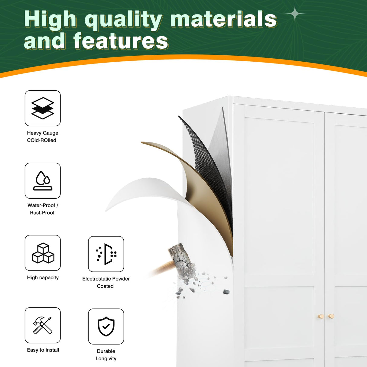 Letaya Wardrobe Armoire Closet,72" H Metal Storage Cabinet with Adjustable Shelves and Hanging Rod,Bedroom Armoire Cabinet Clothes Organizer (White) Letaya