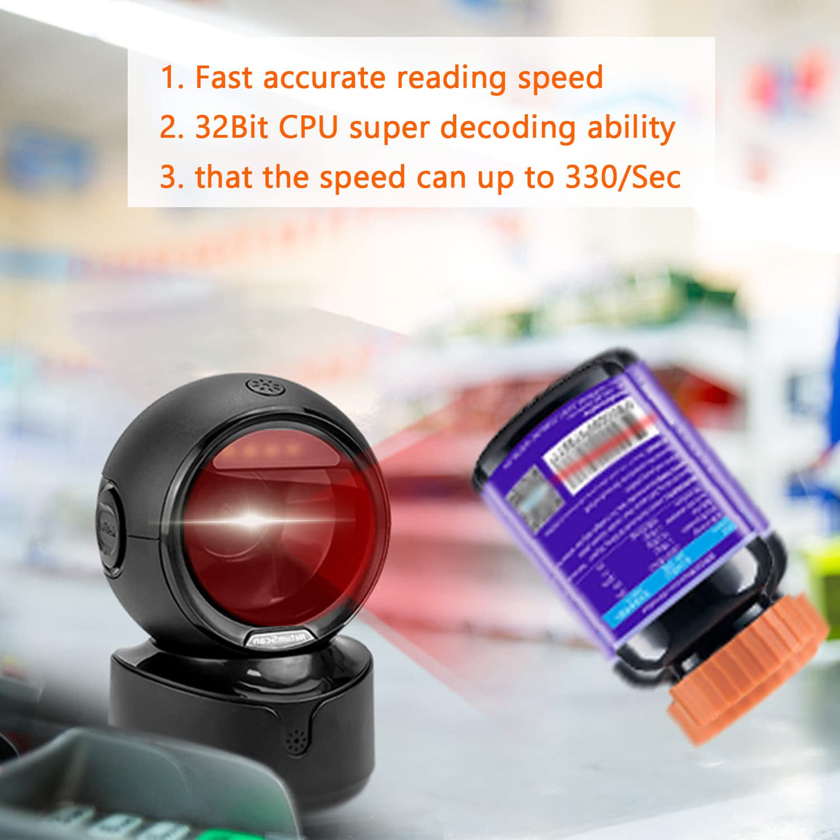 NetumScan Automatic Omnidirectional Desktop Barcode Scanner, Hands-Free USB Wired QR Barcode Reader, 1D 2D Bar Code Image Sensing for Warehouse, Supermarket, Retail Store, Bookstore Pos System NetumScan