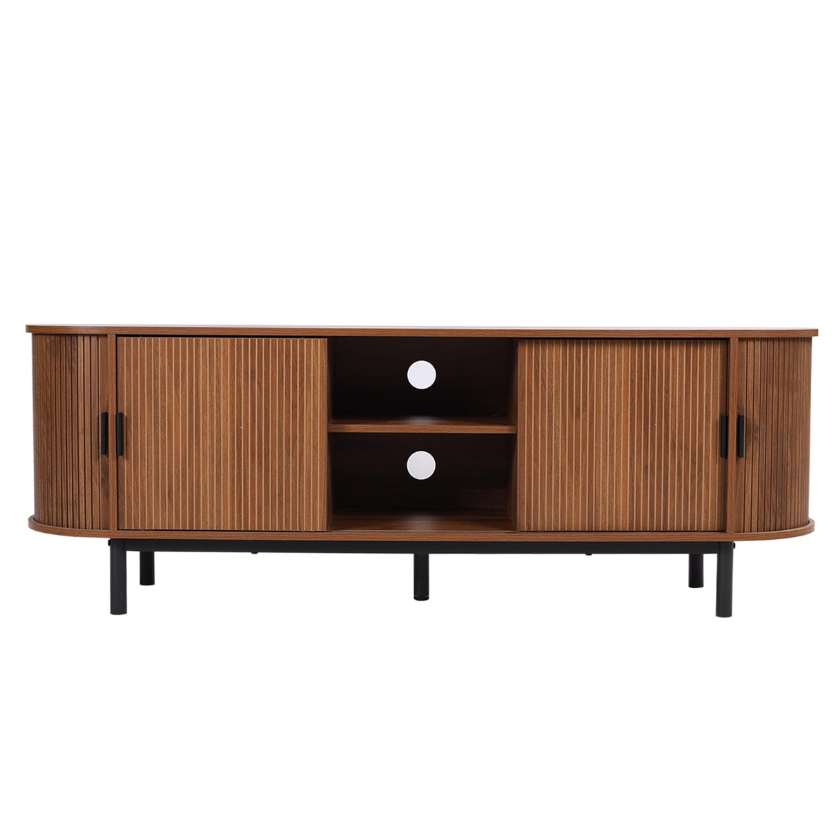FurSch 62" Tambour Door TV Stand,Wood Mid Century Modern TV Cabinet for Up to 65“ TV,Curved Edge Long TV Stand with Storage for Bedroom Living Room (Walnut, 62.2inch) FurSch