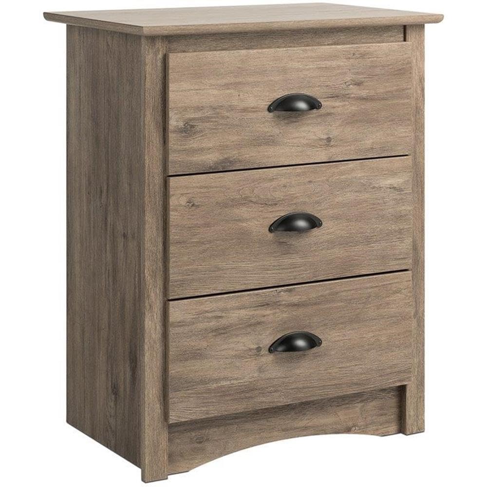 Prepac Salt Spring Rustic Tall Nightstand Side Table with 3 Drawers, Farmhouse Tall 3-Drawer Bedside Table 16" D x 23" W x 29" H, Drifted Gray, DDC-2403 Prepac
