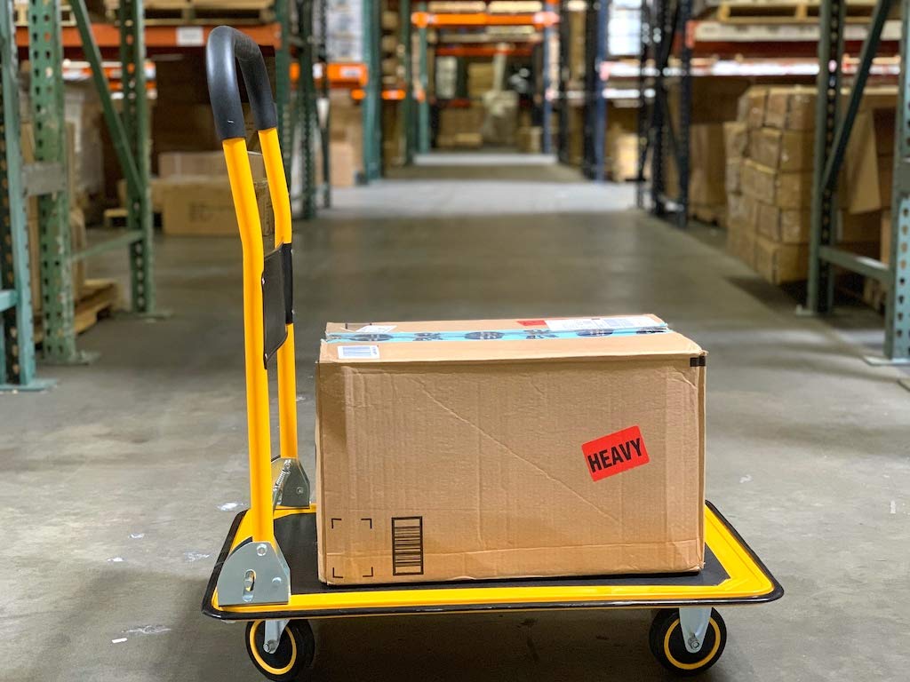 MaxWorks 80876- Foldable Platform Truck Push Dolly 330 lb. Weight Capacity Black and Yellow 28.75" x 18.75" x 33" MaxWorks