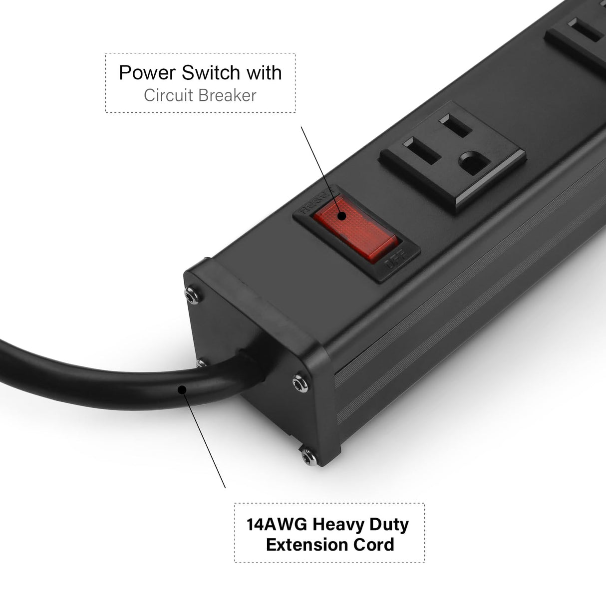 Long Heavy Duty 16 Outlet Large Metal Garage Workshop Multi Wide Industrial Power Strip. 6FT Cord 15A, 125V, 1875W (Black) CCCEI