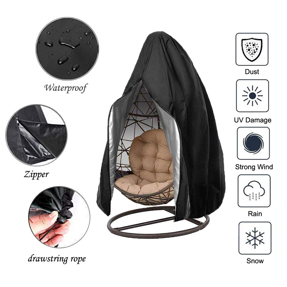 Oslimea Patio Hanging Egg Chair Cover Waterproof Swing Egg Chair Cover with Zipper Windproof Egg Chair Cover with Bottom Buckle, Outdoor Wicker Single Seat Egg Chair Covers, Black Oslimea