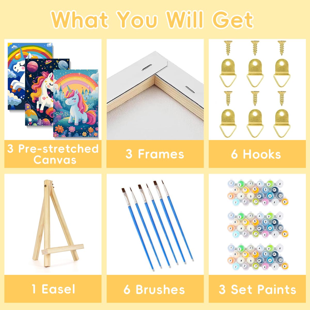 3 Pack Framed Paint by Numbers Kit for Kids, Animal Paint by Number for Kids Ages 4 8 12, Easy Framed Painting Kits with Easel for Kid Beginners Home Wall Decor (8x12 inch) HITO