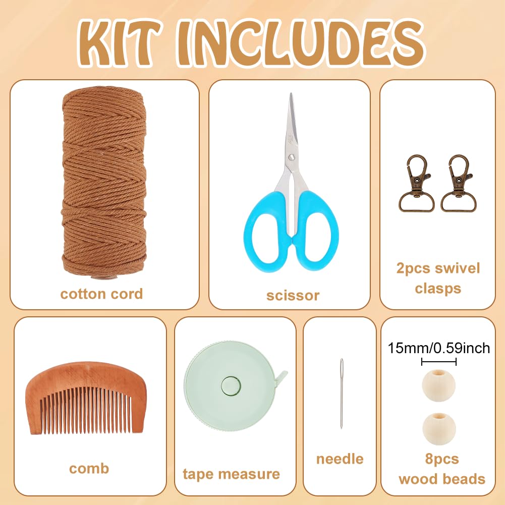 INFUNLY DIY Macrame Bag Kit for Adults Beginners Macrame Handmade Woven Bags with Tassels Bohemian Knotting Handbag Macrame Kit Crochet Bag Kit with Video Instruction for Women Holiday Beach Decor INFUNLY