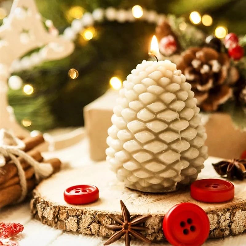 Christmas Pinecone Silicone Candle Molds 3D Pine Cone Candle Molds Silicone Resin Candle Mold Soap Mold Xmas Theme Resin Concrete Mould for Christmas Party DIY Table Home Decor Supplies (1 Pc) mdgfge