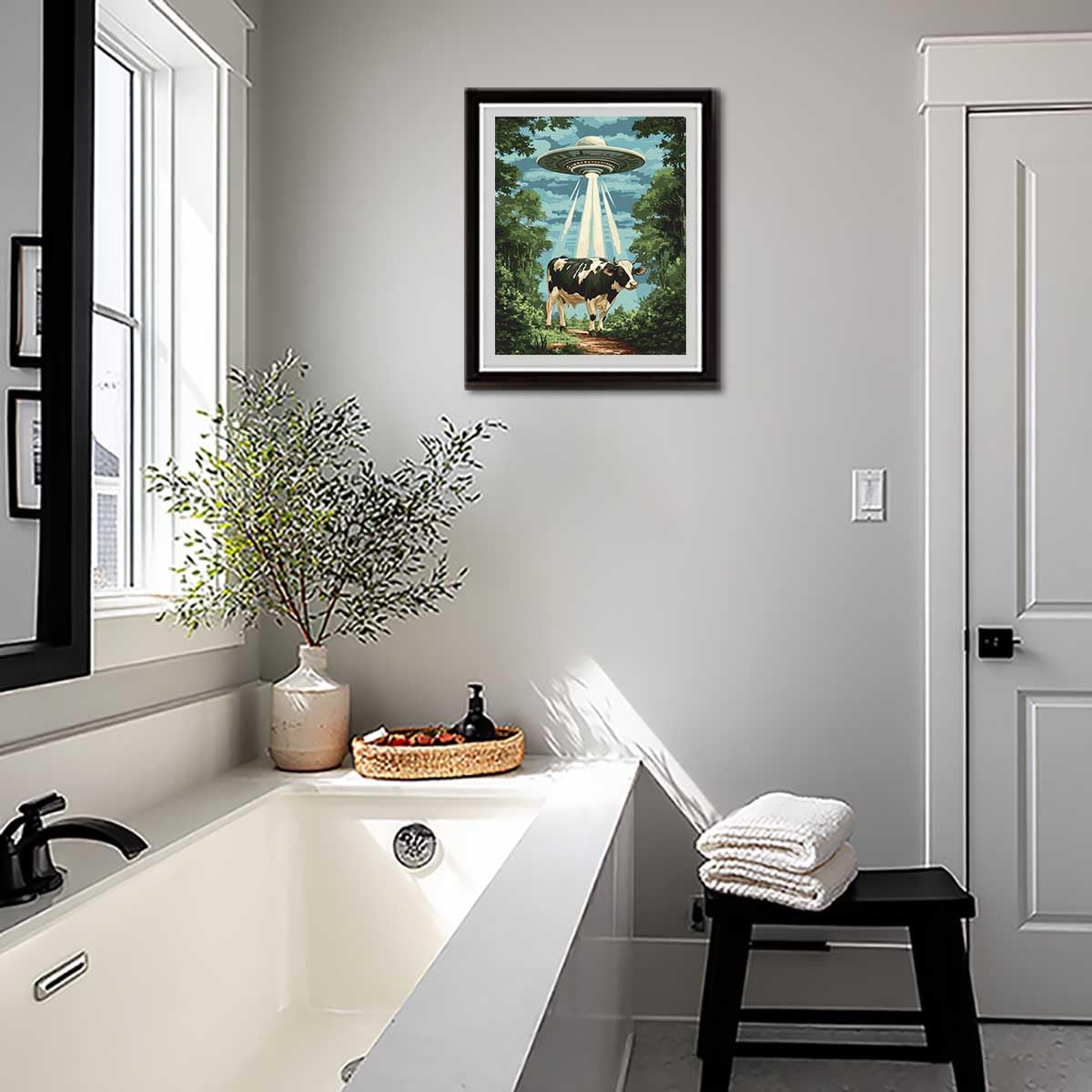 ARNLRDYA UFO Cows Paint by Number Kits for Adults, Spaceship in Forest Paint by Numbers, Imaginativ Animal Fantasy Acrylic Painting for Gift Home Decor(16×20inches, No Frame) ARNLRDYA