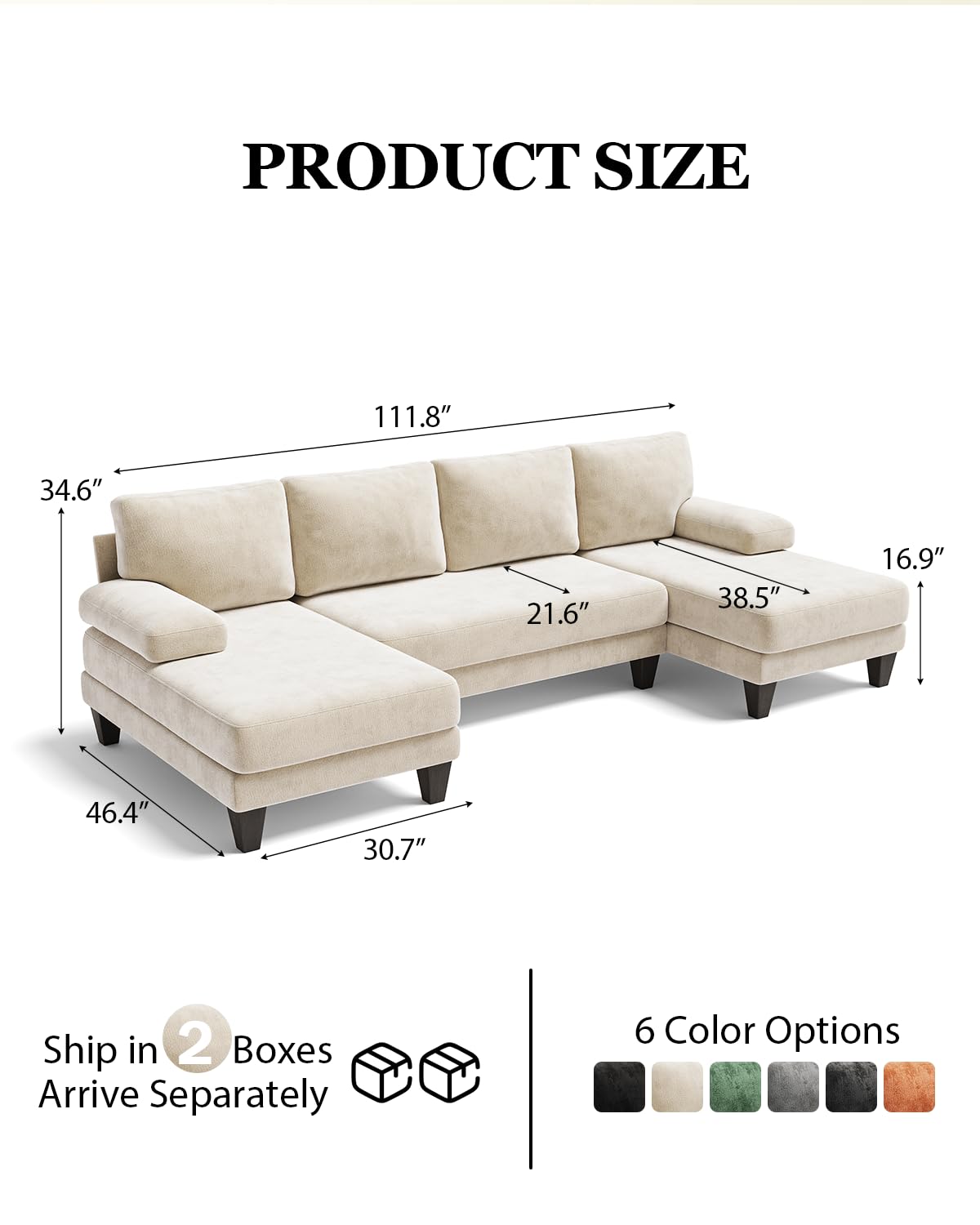 TROMIRY U-Shaped Sectional Couches for Living Room | Chenille Sofa with Double Chaise |112 Inch Beige Sectionals Couch for Apartment TROMIRY