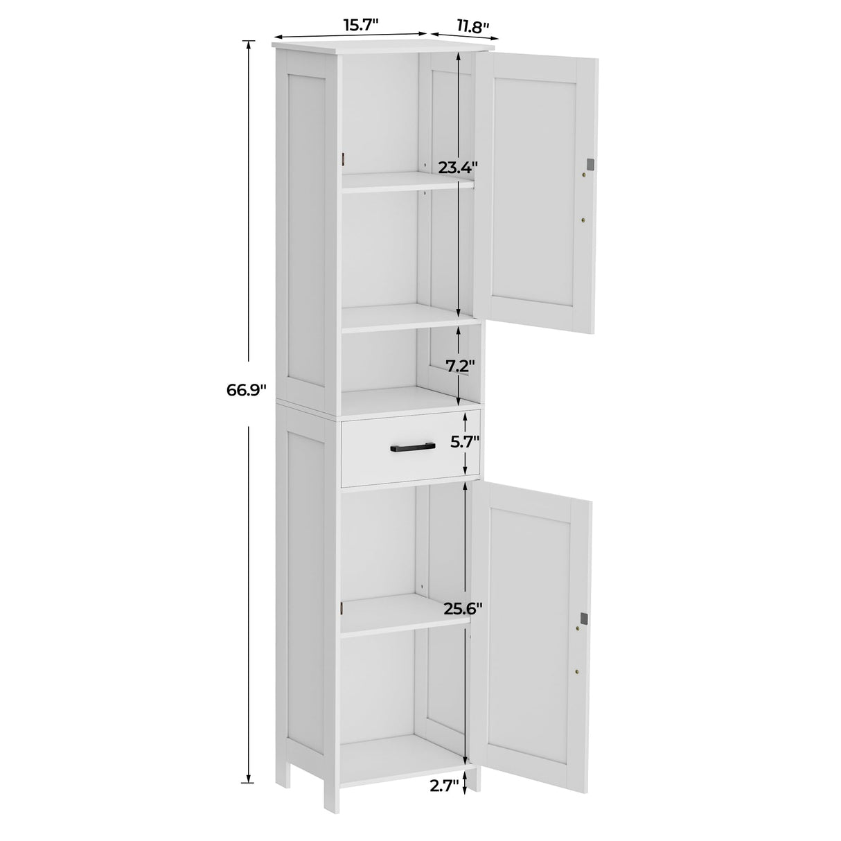 Homhedy 67" H Tall Bathroom Storage Cabinet with 2 Barn Doors and 1 Drawer, Narrow Storage Unit, Adjustable Shelves, Floor Cabinet for Bathroom, Living Room, Entryway, Kitchen, White, (15.7" W) Homhedy