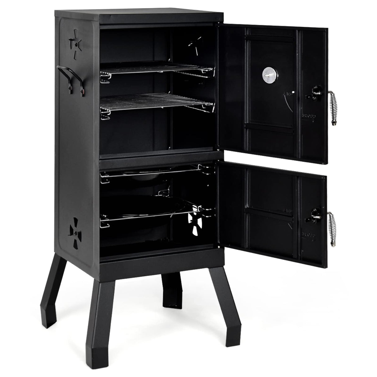 Giantex Outdoor Smoker with Double Doors, 2 Detachable Grill Netting Smoking Racks, Charcoal Pan & Water Pan, 4 Air Vents, Thermometer, Vertical Charcoal Smoker for Barbecue Camping Backyard Grill Giantex