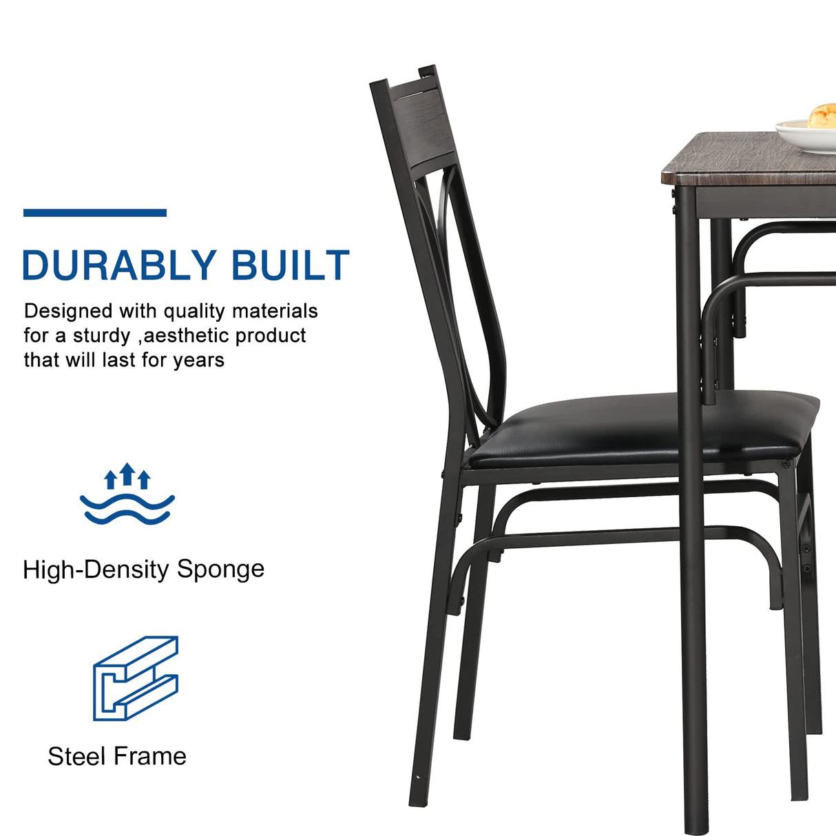 VECELO 5 Piece Kitchen Table Set for Dining Room,Dinette,Breakfast Nook,Industrial Style, Seating for Four, Brown VECELO