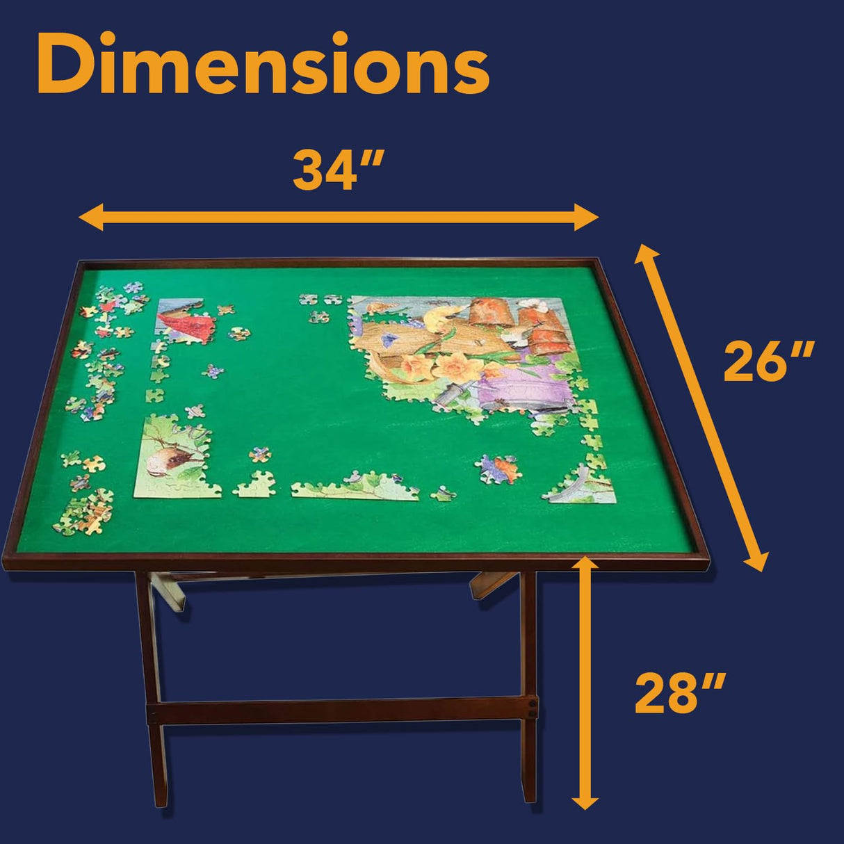 Bits and Pieces Portable Puzzle Board - Compact Folding Puzzle Table with Large Puzzling Area for 1500 Piece Jigsaw Puzzles, Attractive Wood, Space Saving Design, 26 in. x 34 in. x 28 in. High Bits and Pieces