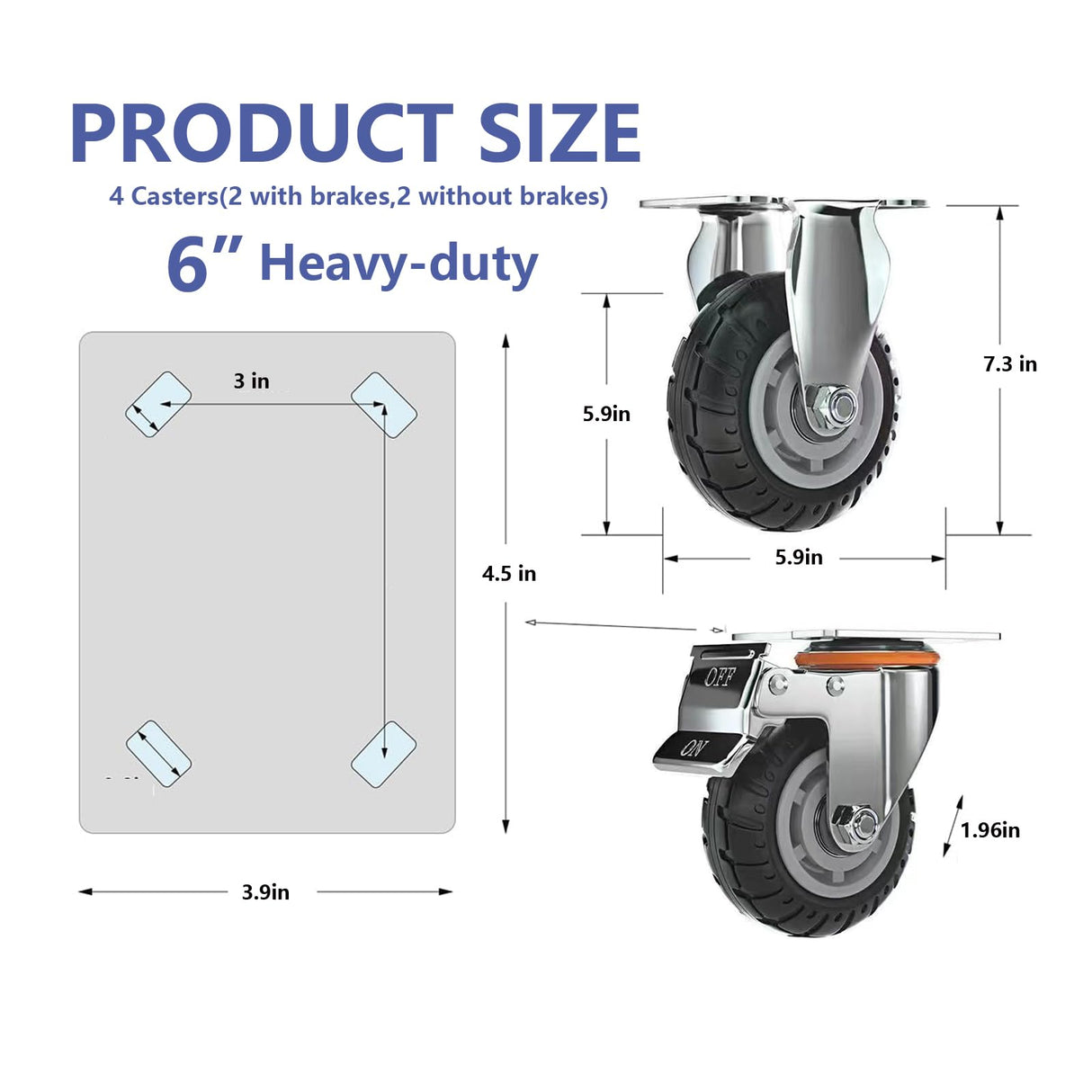 JMSEYOE 6 inch Caster Wheels with Brake 2800lbs,Heavy Duty Casters Set of 4 for Cart, Trolleys, Furniture and Workbench(2PCS Fixed Caster Wheels 2PCS Locking Swivel Casters) JMSEYOE
