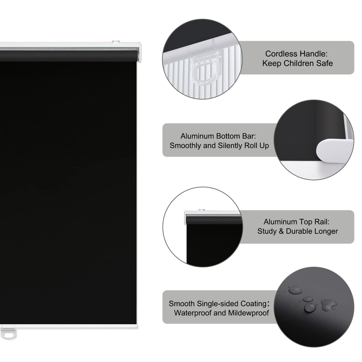 AOSKY Roller Window Shades Blackout Blinds for Windows Cordless Bedroom Shade Room Darkening Shades Door Blinds with Thermal Insulated Easy to Install for Home Office Bathroom W32xL72 Black AOSKY