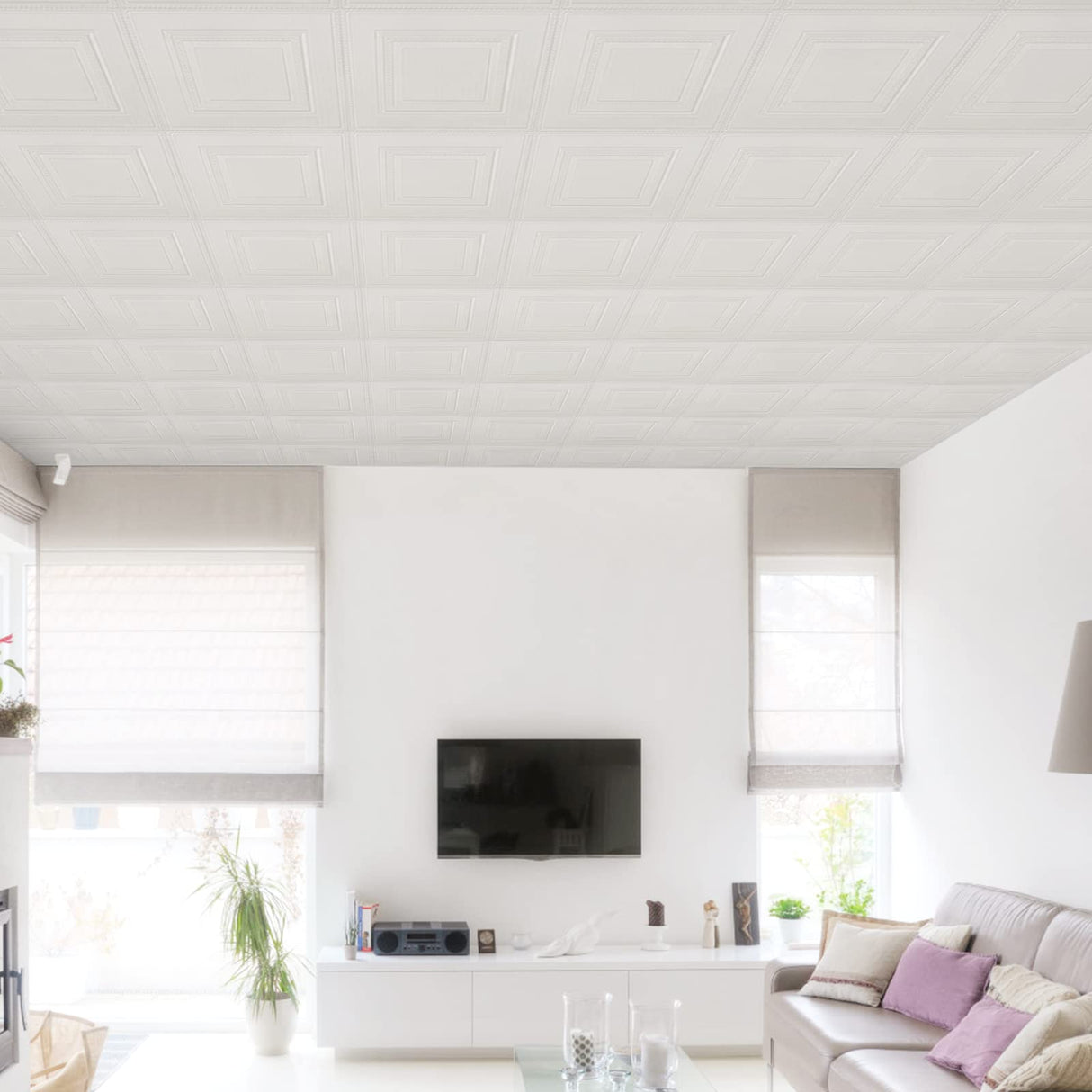 Ceiling Tiles, 16 Pack, Covered 21 Sq.Ft, Glue-up Ceiling Tiles Foam, Ceiling Tiles Peel and Stick, Easy to Install for Ceiling and Wall, Plain White๏ผ13.8 x 13.8 inch๏ผ Dureidos