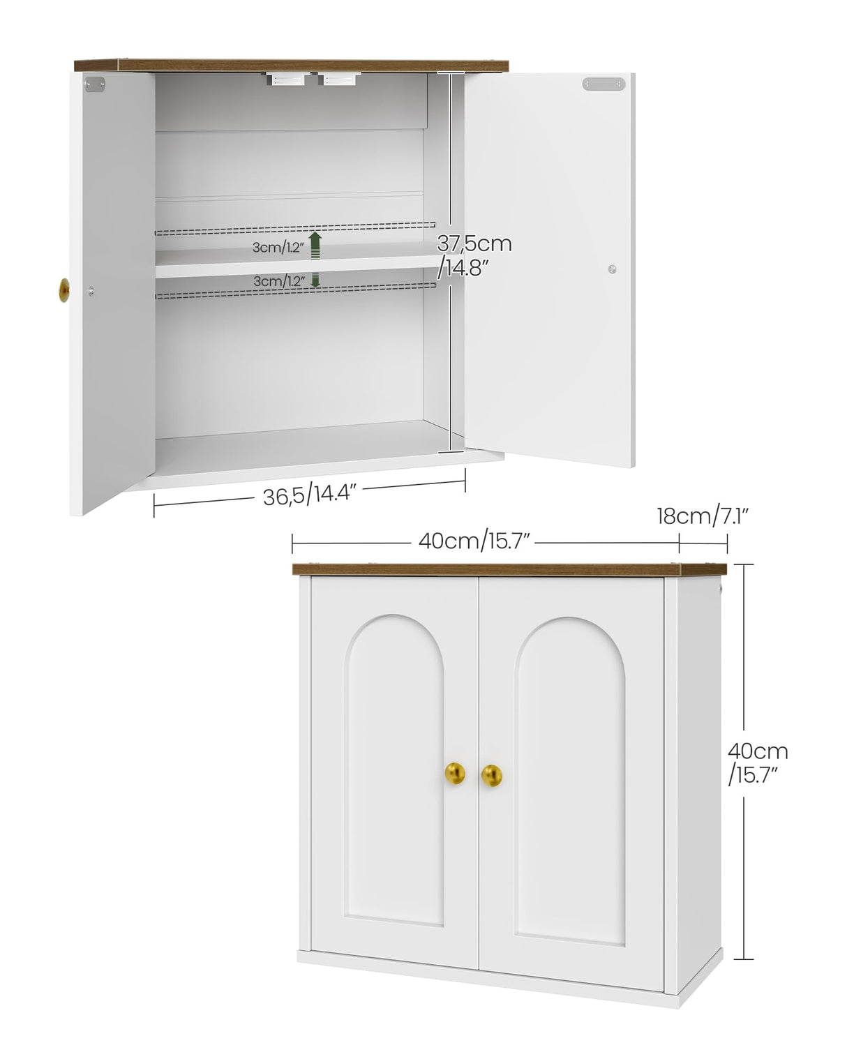 CHOEZON Bathroom Wall Cabinet, Medicine Cabinet with Adjustable Shelf, Modern Wall Cabinet with 2 Doors, Farmhouse Wall Mounted Storage Cabinet, for Bathroom, Living Room, Kitchen, White and Walnut CHOEZON