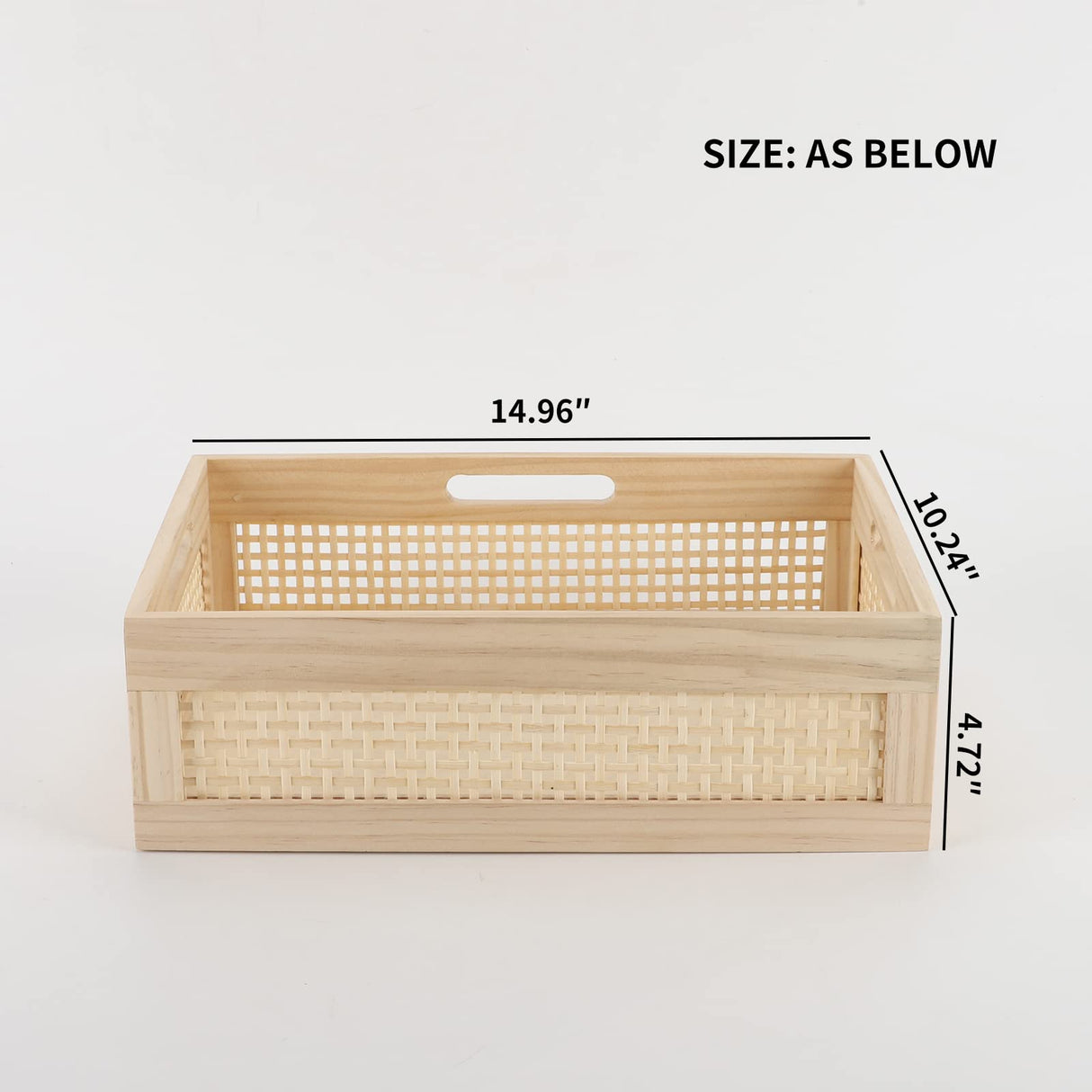 YRMT Wooden Baskets Shallow Wood Storage Basket Crate with Handles Decorative Storage Bins Organizer Rustic Farmhouse Countertop Basket for Shelves,Pantry,Kitchen YRMTKIHE