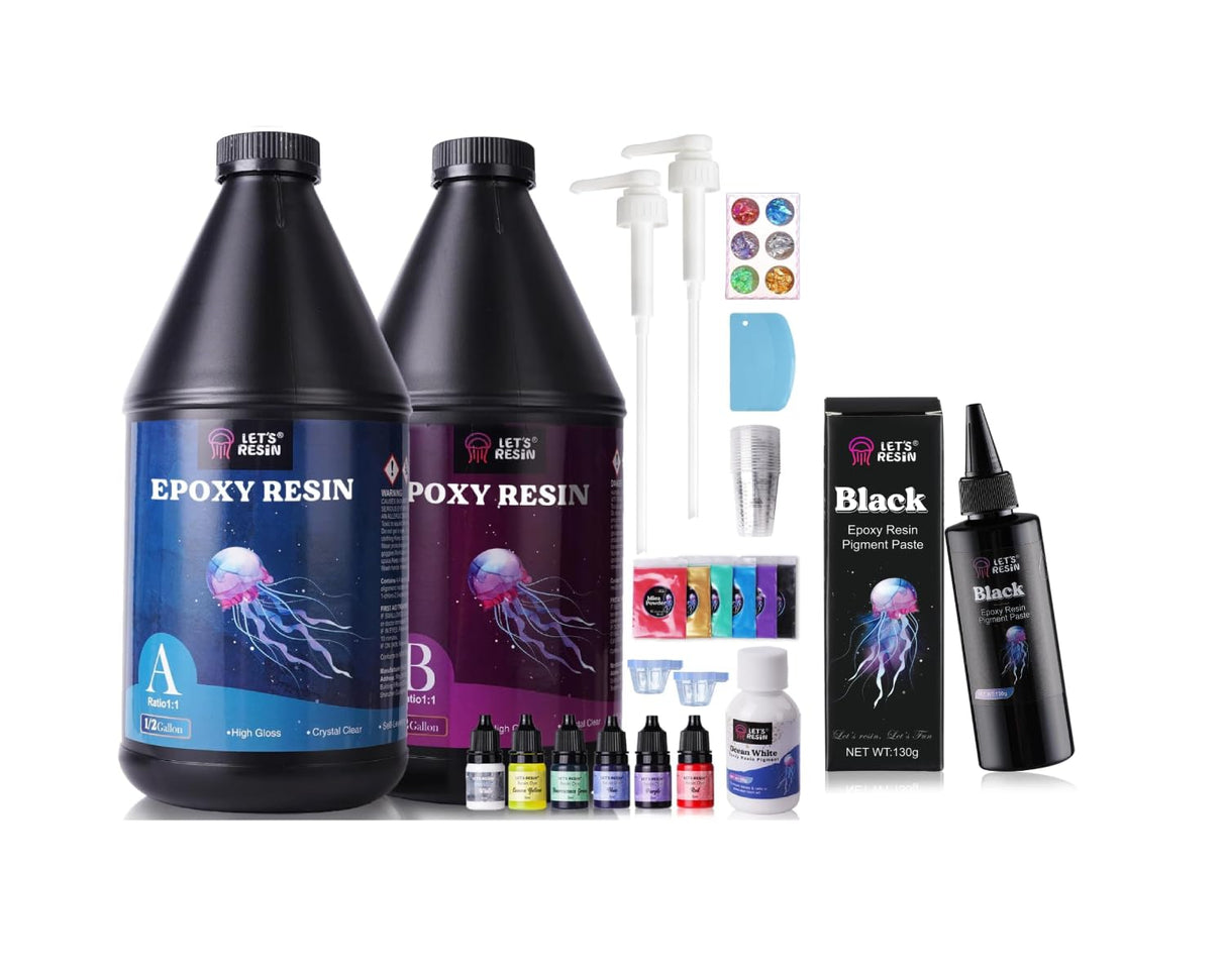 LET'S RESIN 1 Gallon Epoxy Resin Kit with Black Epoxy Resin Pigment Paste,100ml High Concentrated Epoxy Resin Color Pigment for Resin Art LET'S RESIN