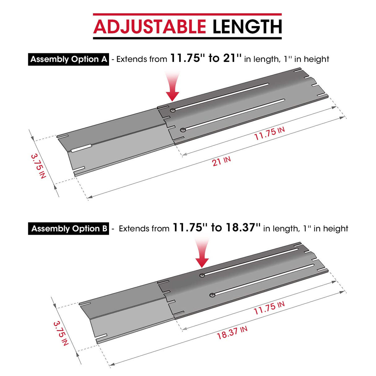 Unicook Universal Replacement Heavy Duty Adjustable Porcelain Steel Heat Plate Shield, Heat Tent, Flavorizer Bar, Burner Cover, Flame Tamer for Gas Grill, Extends from 11.75" up to 21" L, 4 Pack Unicook