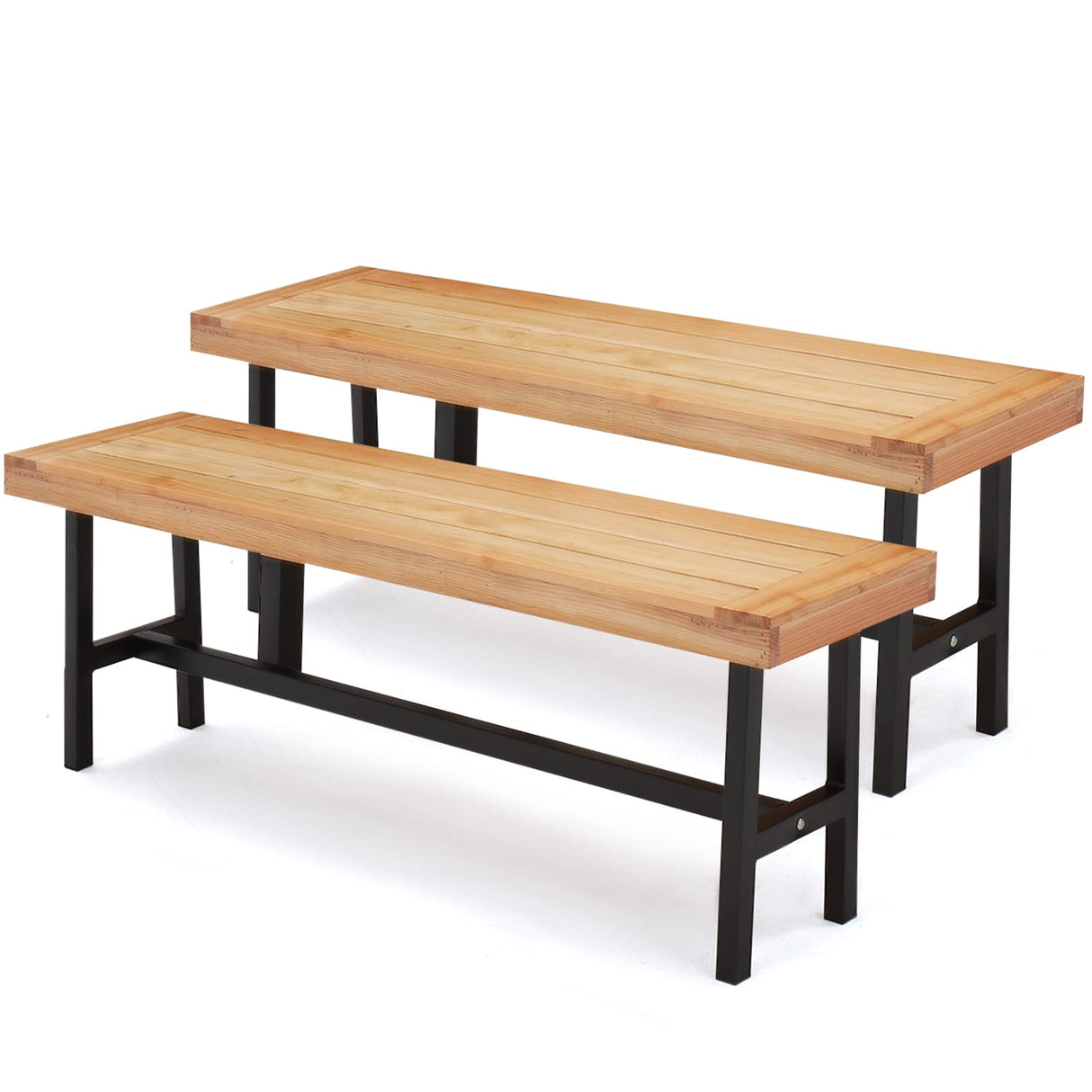 AVAWING Outdoor Dining Bench Set of 2, Wood Patio Backless Bench 63" Picnic Chairs, Wooden Farmhouse Bench for 6 People, Long Garden Park Porch Backyard Deck, Natural AVAWING