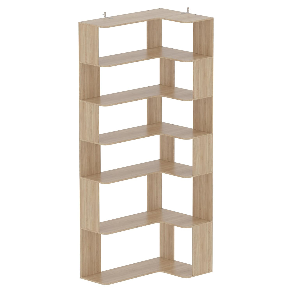 Hitow 6-Tier Wooden Bookcase, L Shaped Geometric Bookshelf, 81.9" H Freestanding Storage Shelf Room Divider, Open Corner Shelf Storage Unit for Living Room Home Office, Beige (35.4" W x 23.6" D)
