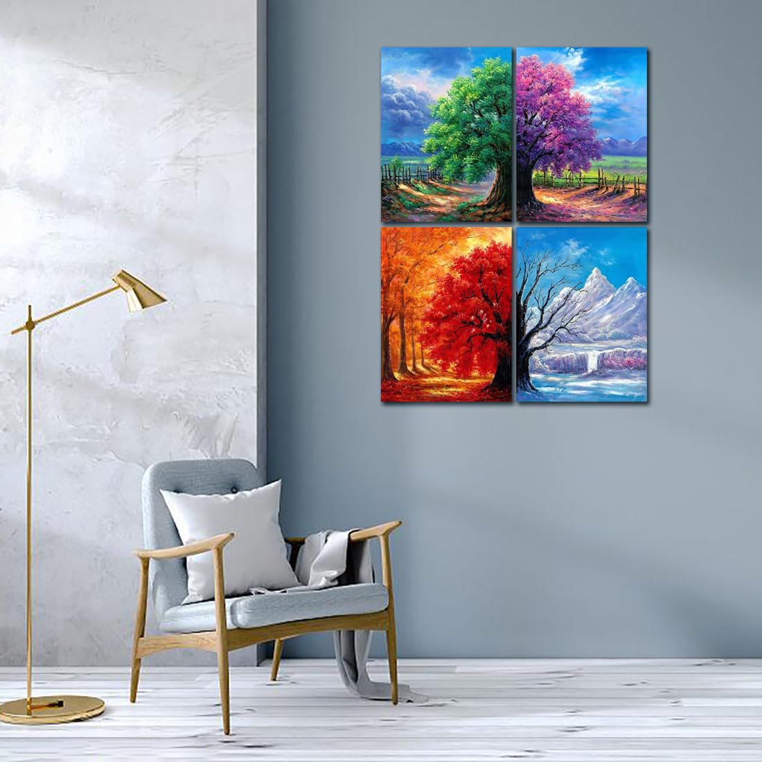 Muzagroo Art 4 Pack 5D Diamond Painting Kits for Adults DIY Diamond Art Kits 4 Seasons Trees Wall Art for Living Room Adults Crafts Diamond Dot Gem Art Kits for Beginners Muzagroo Art