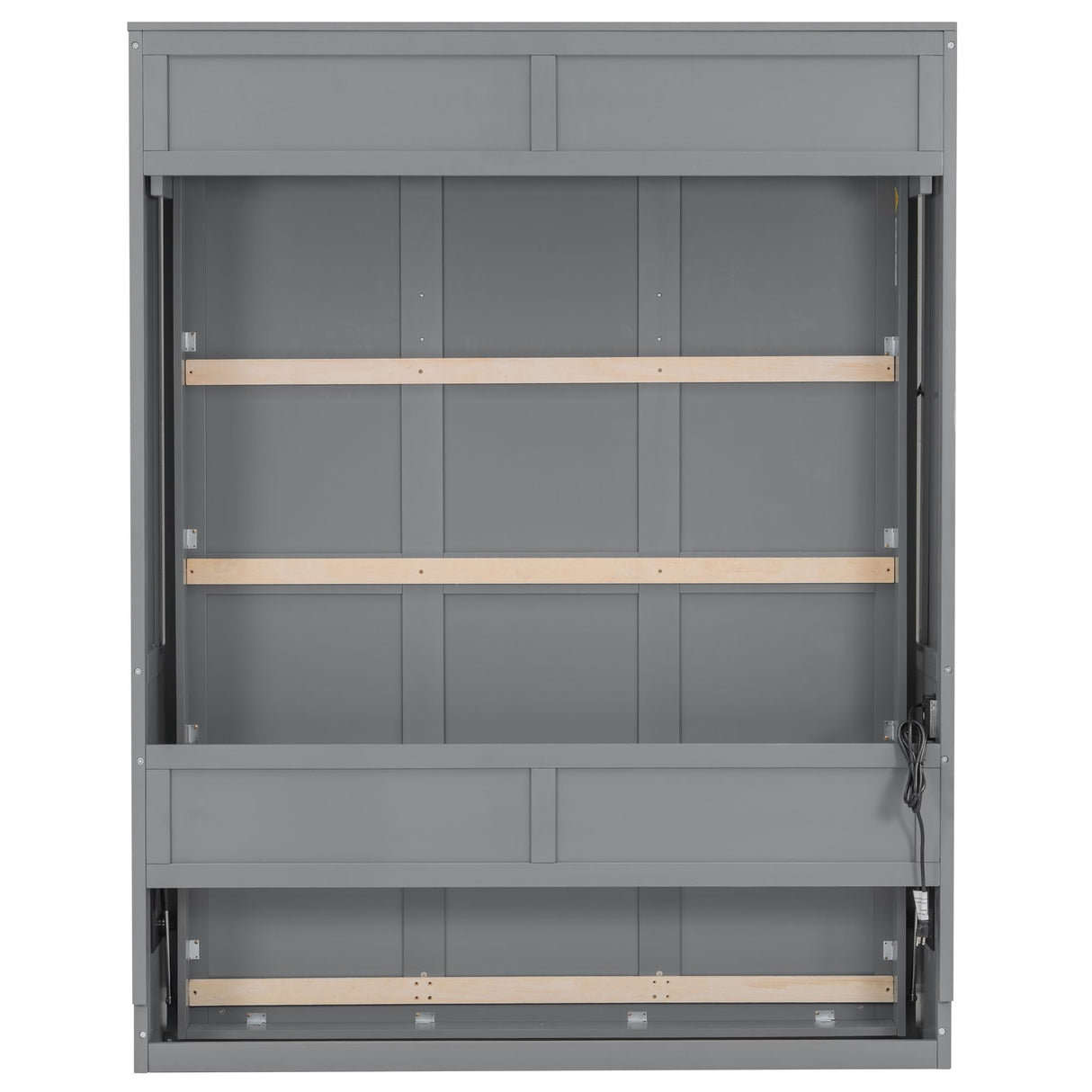 Queen Size Murphy Bed with Desk,USB Charging Station, Wall Bed Cabinet with Storage Shelves, LED Lights for Bedroom, Small Space,with Slats Support, No Need Spring Box. (Gray) Bellemave