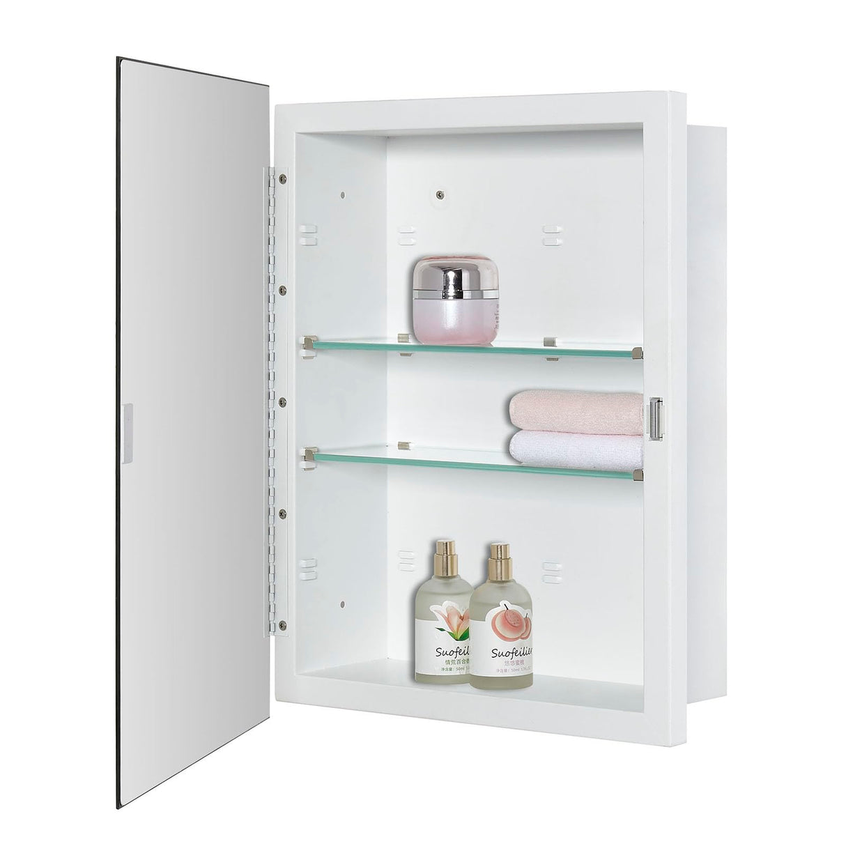 IDYLLOR Bathroom Medicine Cabinet with Beveled Edge Mirrored Door 14 x 18 inch, Recessed or Surface Mount, with Adjustable Glass Shelves IDYLLOR