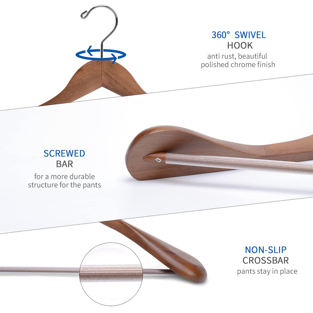 Nature Smile Luxury Wooden Suit Hangers 6 Pack Wood Coat Hangers Jacket Outerwear Shirt Hangers,with Extra-Wide Shoulder, 360 Degree Swivel Hooks & Nature Smile