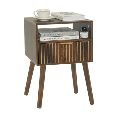 MaxSmeo Small Nightstand with Drawer, Mid Century Modern Bedside Table for Bedroom and Small Spaces, Solid Wood Legs, Easy Assembly, Rustic Brown