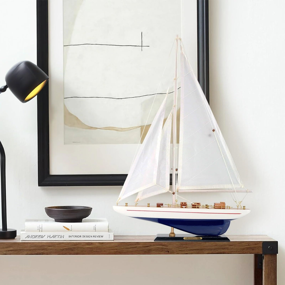 NAUTIMALL Wooden Sailboat Decor Ship Model 19" Enterprise Replica Nautical Gift for Kids Boys NAUTIMALL