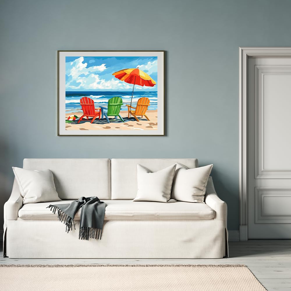 Natuyalo Paint by Numbers Kit for Adults - Beach Seascape Adult DIY Acrylic Painting on Canvas Suitable for Beginners Art Crafts Without Framed (16x20 Inch) Natuyalo