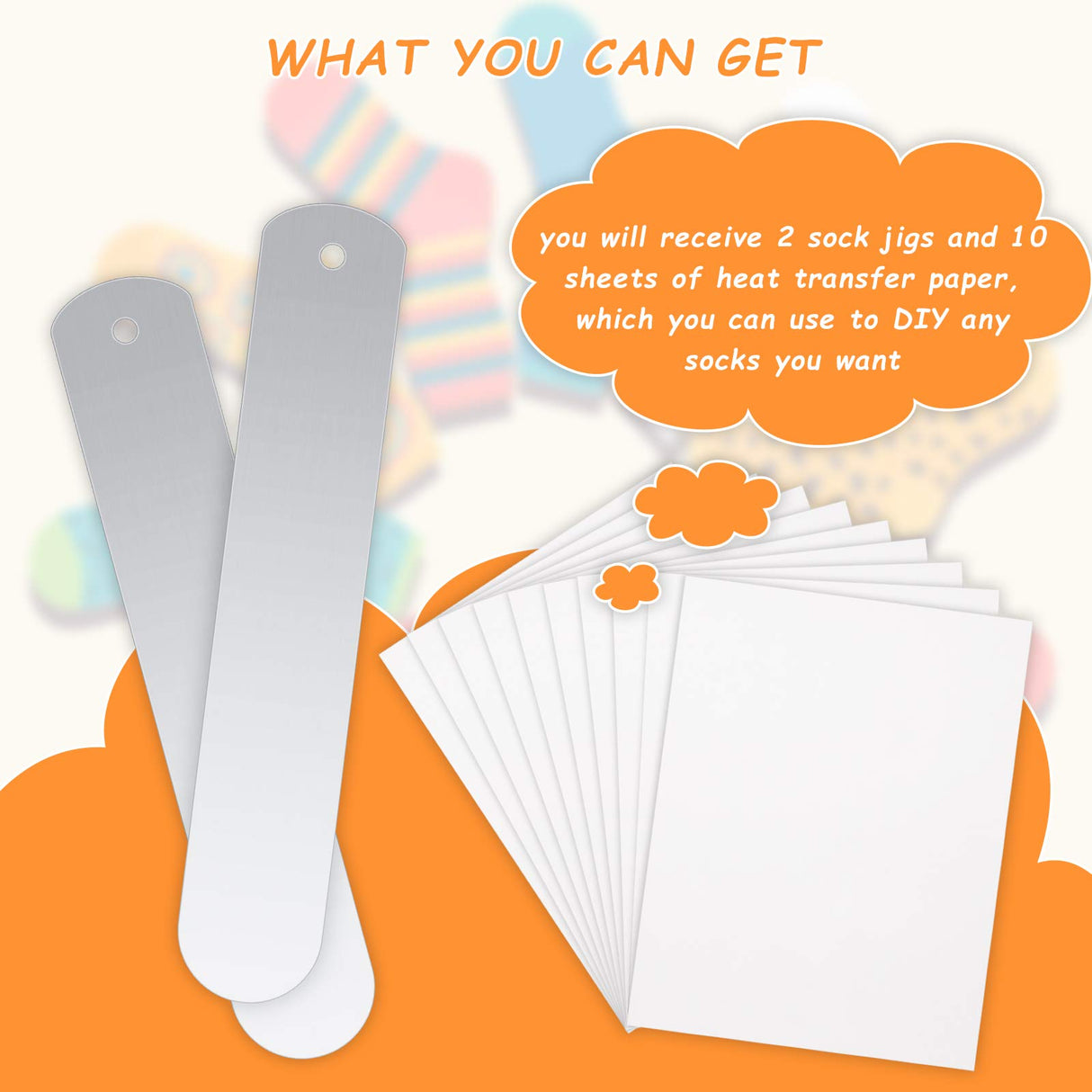 2 Pieces Metal Straight Sock Sublimation Jigs with 10 Sheets Heat Transfer Paper Sublimation Crew Sock Jig for Dye Sublimation Heat Press Socks Printing DIY Socks Accessory (17.83 x 3.35 Inches) Hotop