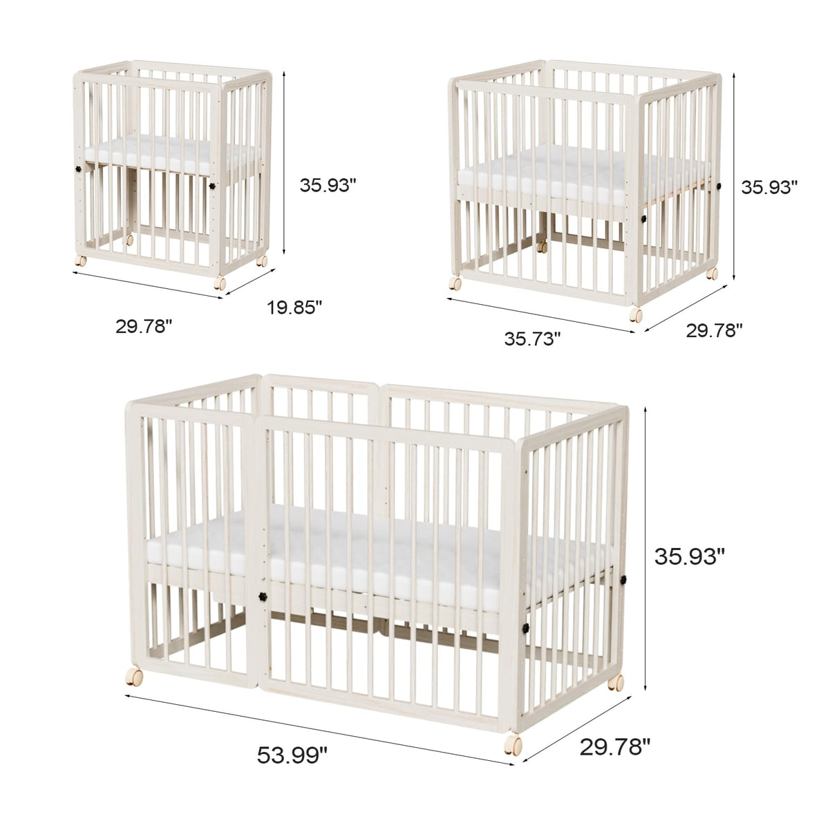 JOYMOR 8-in-1 Convertible Crib with 2" Mattress, Convert from Bassinet, Mid Crib to Full Size Crib, Height Adjustable, Easily Convert to Toddler Bed JOYMOR