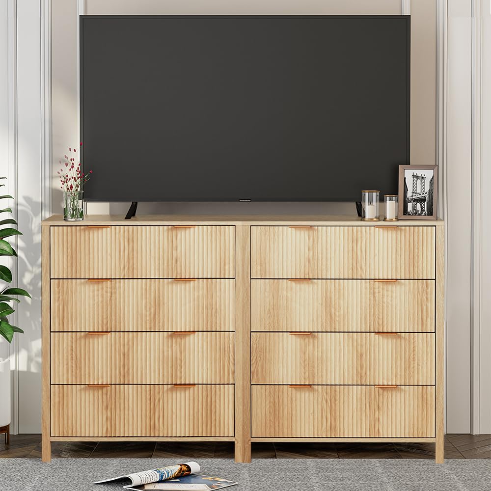 affeivul Mid Century Modern Dresser, 4 Drawer Dresser for Bedroom Wood, Boho Wooden Storage Cabinet Side Table with Solid Wood Legs, Tall Skinny Dresser for Closet, Living Room (Natural) affeivul