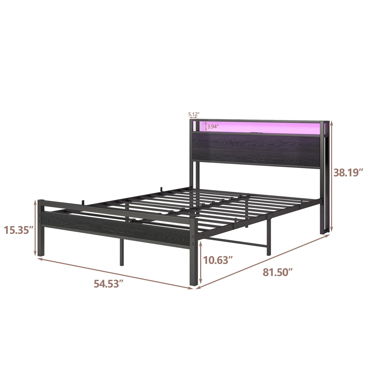 HOJINLINERO Full Size Bed Frame with Storage Headboard/LED Lights,Metal Bed Frame Full Size with Charging Station,Platform Bed Frame Full Size No Box Spring Needed,Heavy Duty Metal Slats Support,Black HOJINLINERO