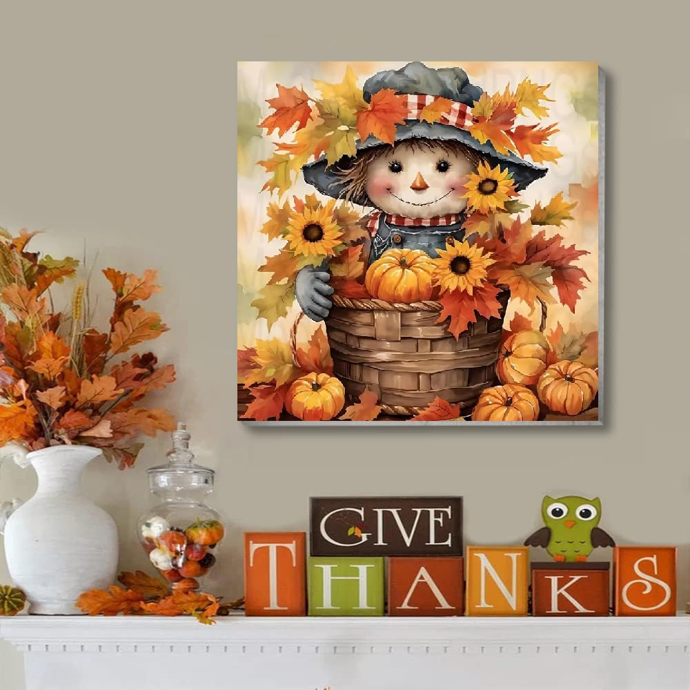 VIGEGU 2 Pack Thanksgiving Paint by Numbers Kit for Adults with Framed,Fall Scarecrow Ghost Pumpkin Paint by Number DIY Adult Paint by Number Kits for Wall Decor 10x10in VIGEGU