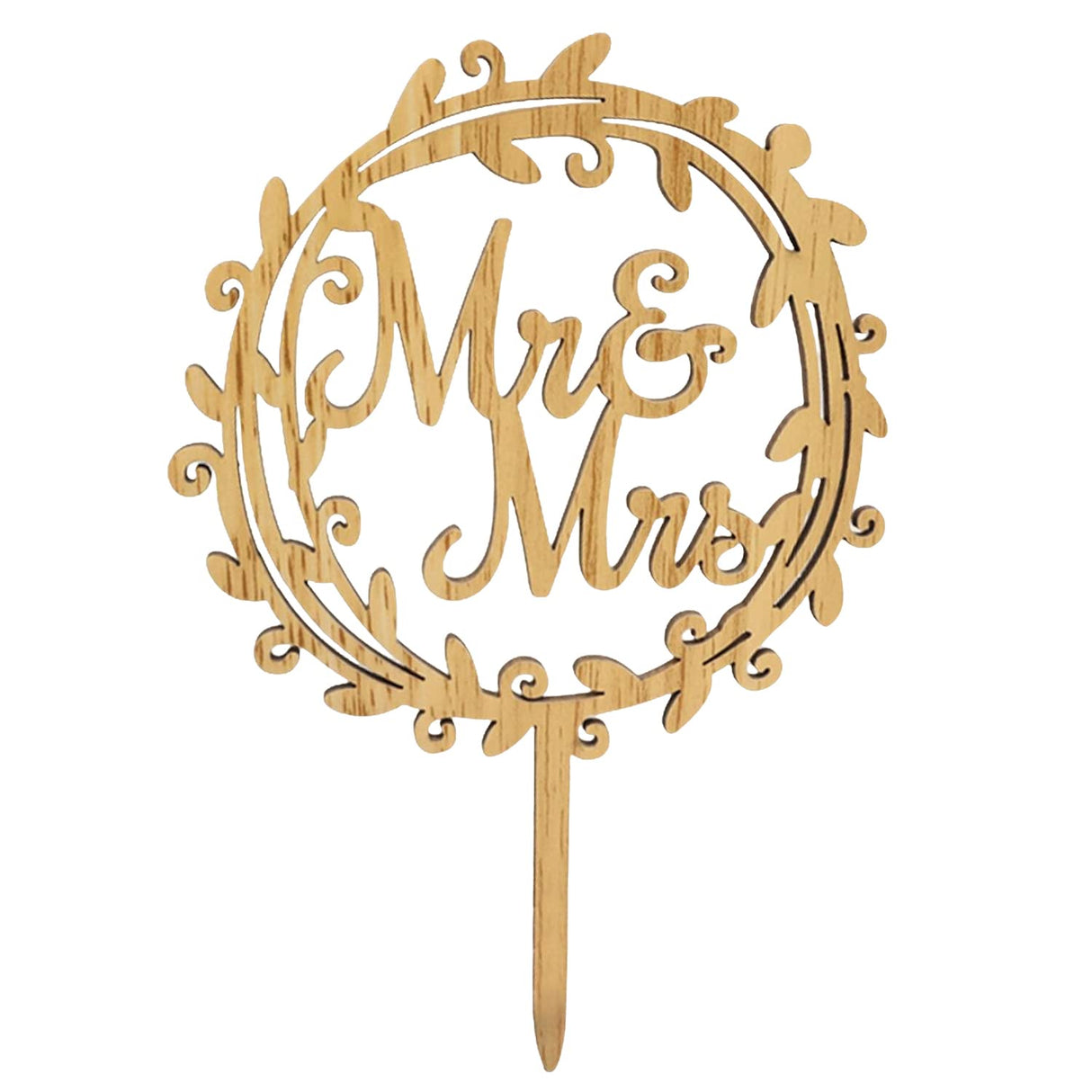 yueton Mr & Mrs Wooden Cake Topper, Chic Rustic Style Wedding Engagement Cake Topper, Mr and Mrs Wreath Cake Decoration, Wedding Anniversary Party Supplies - with a Gift Box yueton