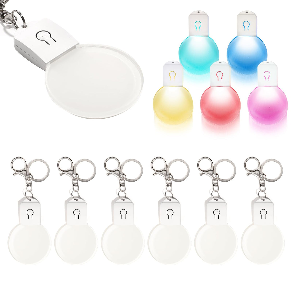PYD Life 12 Pack Sublimation LED Keychains Acrylic Blanks Round White 2.3" x 2.1",1/6" Thick(4 mm) Light Up 7 Colors Sublimation Night Light Blanks PYD Life