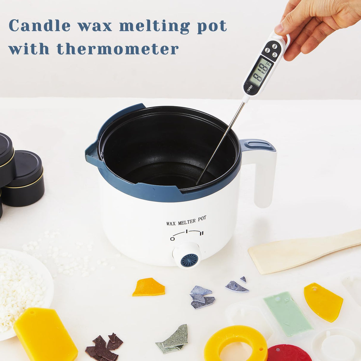 KQU Wax Melting Pot with Thermometer, Electric Wax Melter for Candle Making with Spout, Small Double Boiler Pot Set for Beginner Adults KQU