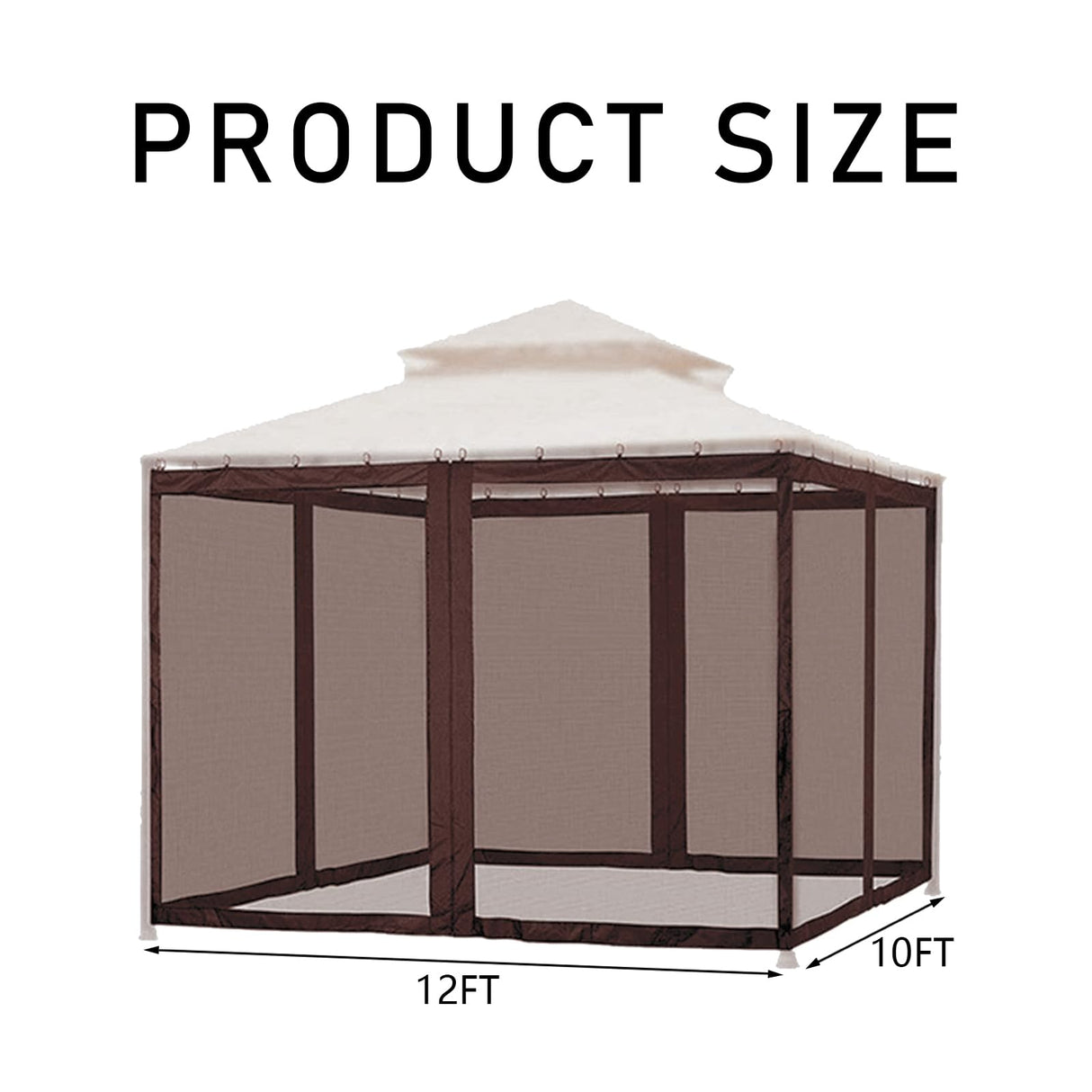 Gazebo Universal Replacement Mosquito Netting,10' x 12' Outdoor Canopy Net Screen 4-Panel Sidewall Curtain, with Zippers,Excluding Gazebo (Brown) Hisecome