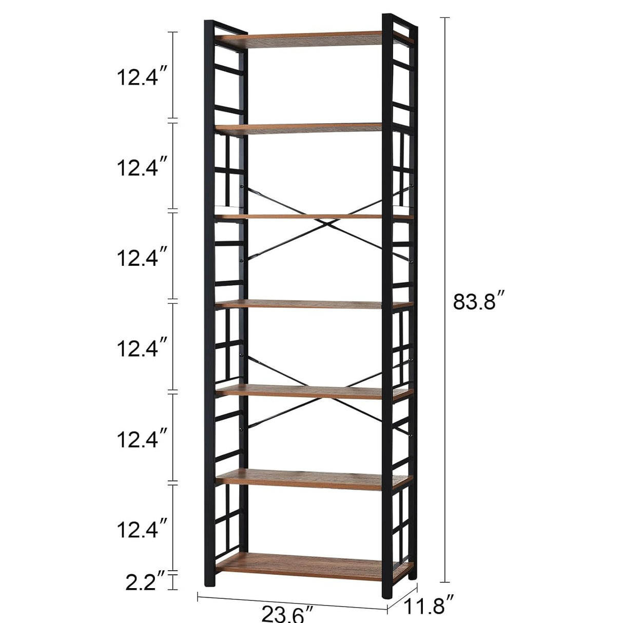 HOMBAZAAR 7 Tier Bookshelf,84 inch Tall Industrial Bookcase with Metal Frame and Open Shelves,Rustic Heavy Duty 7 Shelf Bookcase, Office Book Shelves for Living Room and Bedroom,Brown HOMBAZAAR