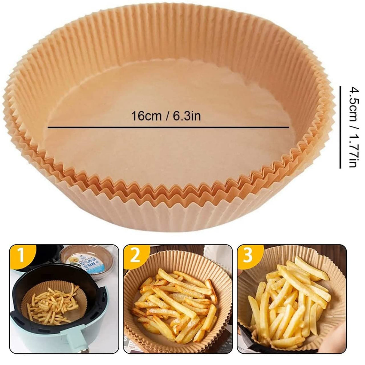 Air Fryer Paper Liners, 100PCS Non-stick Disposable Liners, Baking Paper for Air Fryer Oil-proof, Water-proof, Food Grade Parchment for Baking Roasting Microwave (100Pcs-6.3 inch) TOGOO